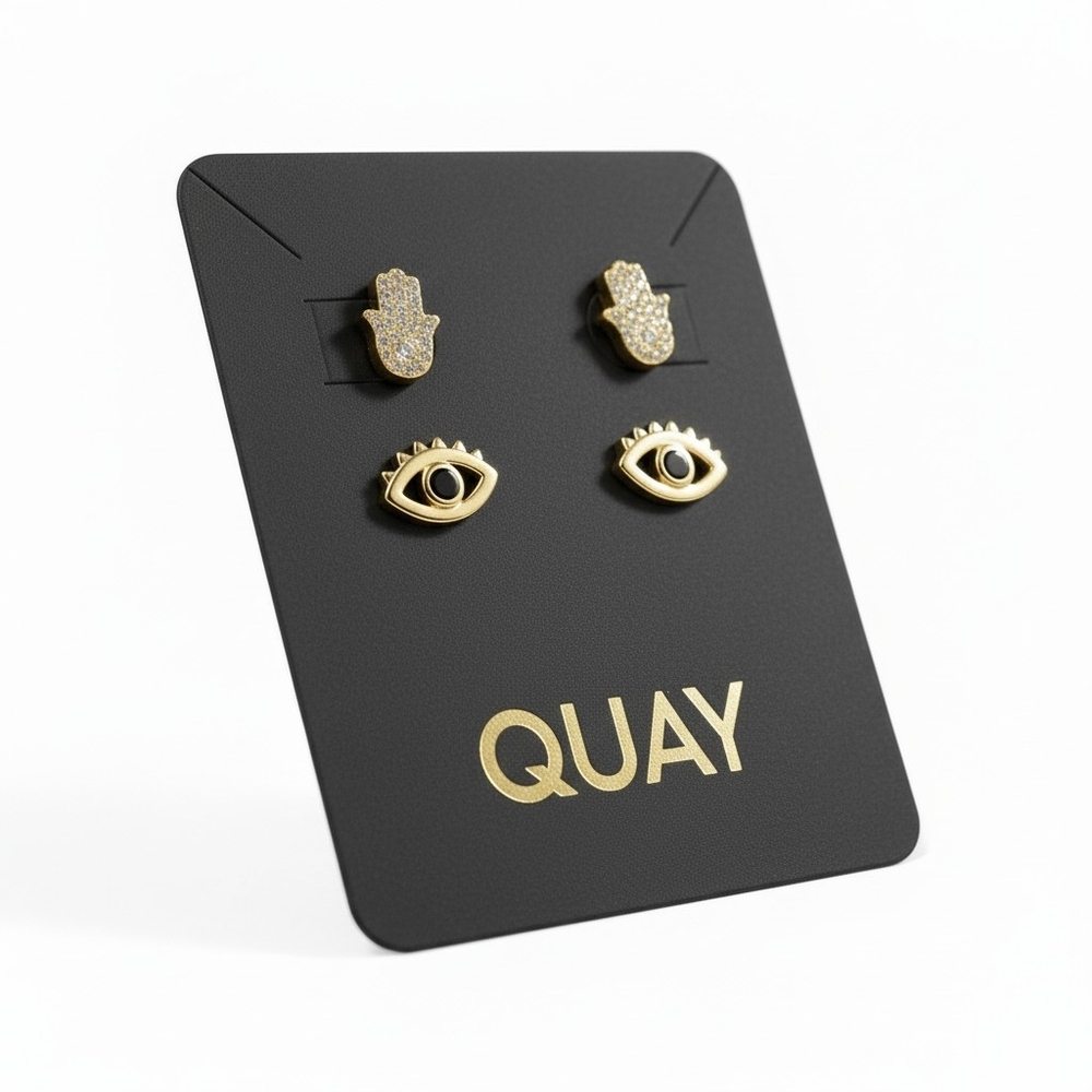 NIP Quay Australia Hamsa & Evil Eye Stud Earring Set Gold Spiritual Boho